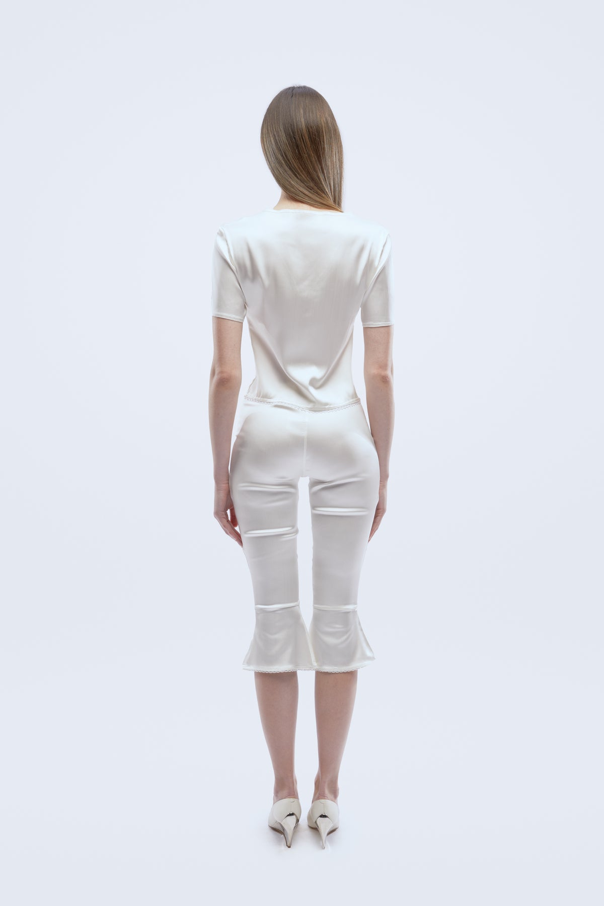 White silk capri pant