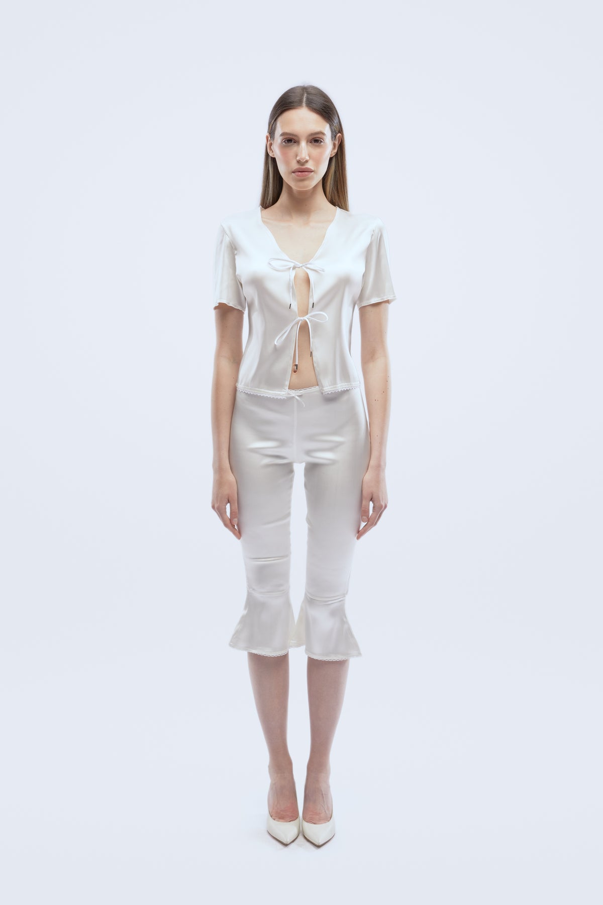 White silk capri pant